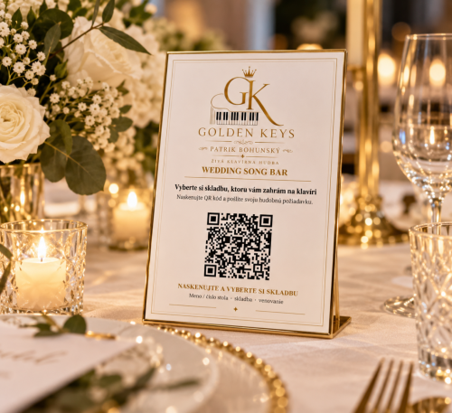 Zlatá ceduľka Wedding Song Bar s QR kódom